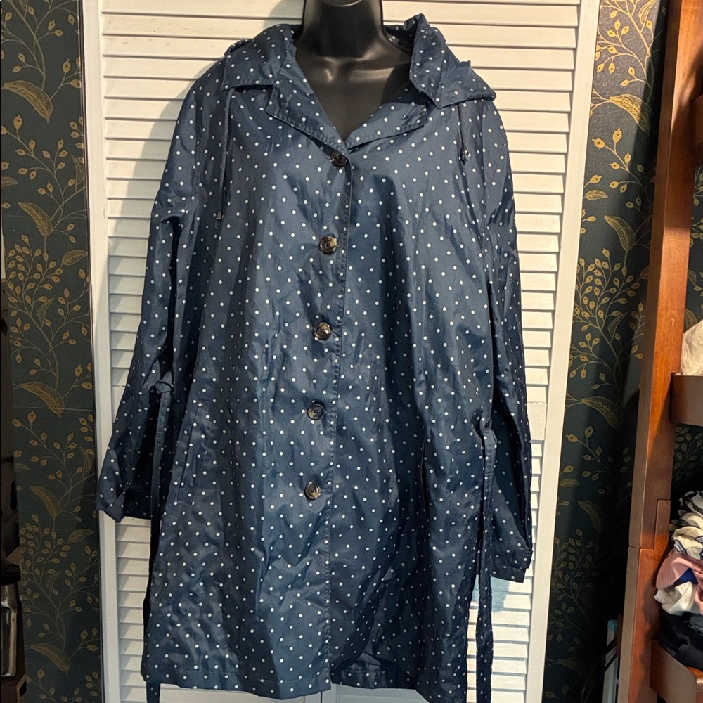 Capelli of New York Navy Polka Dot Rain Coat Trench Coat